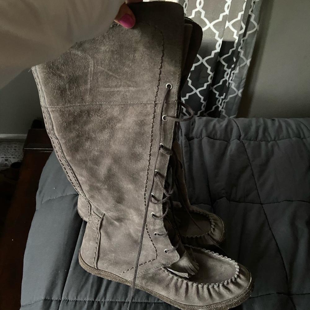 Ugg Tan lace up knee high boots size 12